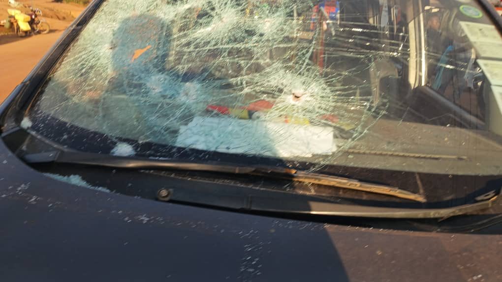 The violence in Sembabule Town Council has started in high gear where the Vehicle belonging to the NUP Candidate Kangave William hasbeen shot at and vandalised by Men in Army Uniform.The 4 casualities havebeen transfered to Masaka RRH.