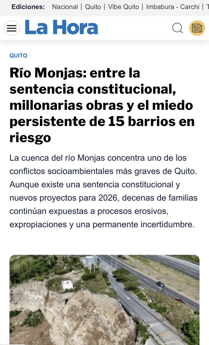 MElenaRodrguez's tweet photo. Teniendo todos estos antecedentes, la verdad es que el @Muncipio responde más por el socavón (noticioso) que pone en riesgo a la av.  Simón Bolivar  (por donde pasan los carros) que por cumplir con la sentencia del Río Monjas, proteger nuestras quebradas y ríos  o responder a las familias afectadas. 

En todo caso, se tenía que llegar a esto para que se vean obligados a recibirles ayer en @ConcejoQuito. 

Fue vergonzoso que, luego de esperar 5 horas a que se trate el tema y justo en medio de las críticas de los veedores ciudadanos, poco a poco los concejales del bloque del alcalde @pabelml vayan “desapareciendo” hasta quedarse sin quorum..

Así va nuestra ciudad, así se sigue degradando a nuestro ríos y quebradas, así se trata a la ciudadanía que reclama justicia, así funciona nuestra administración municipal … 

Acá la lista de las/los concejales “escurridizos” que se fueron para que no haya quorum : @diegogarridov20, @estefania_gru,   @adrianibarra83, @EmilioUIO, @DianaCruzUIO, @ConcejalBaez, Angel Vega, @dario_cahuenas, Héctor Cueva, @GabrielNoronaD, @BlancaPaucar_Rc, más el alcalde que se ausentó @pabelml…. 

A ustedes: !DEJEN DE SER TAN INDOLENTES CON LA GENTE! 
Están ahí pagados con nuestros impuestos para cumplir sus responsabilidades, no para hacer de esto un juego de cálculo político. Hay gente afectada que merece atención inmediata.