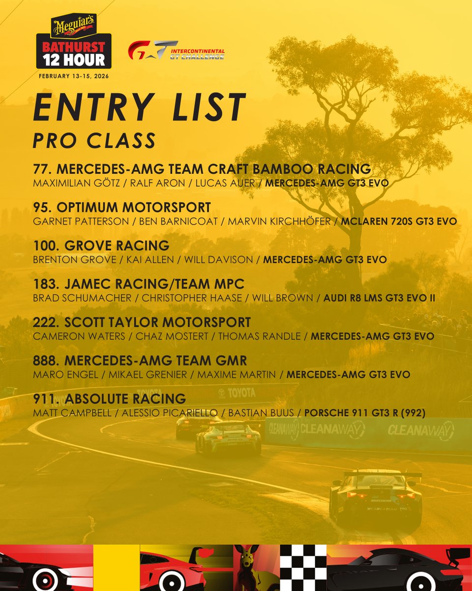 ENTRY LIST: 

Our 2026 grid is locked in! 

Here's the PRO class contenders. #B12hr