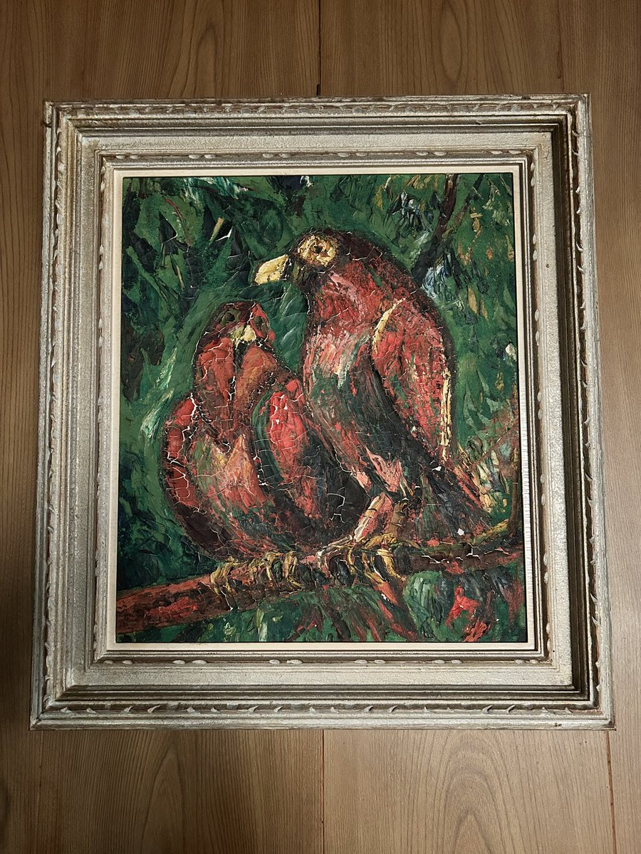 母の描いた「鳥の絵」、 私の描いた「ノルウェーの市場」。 母の絵は