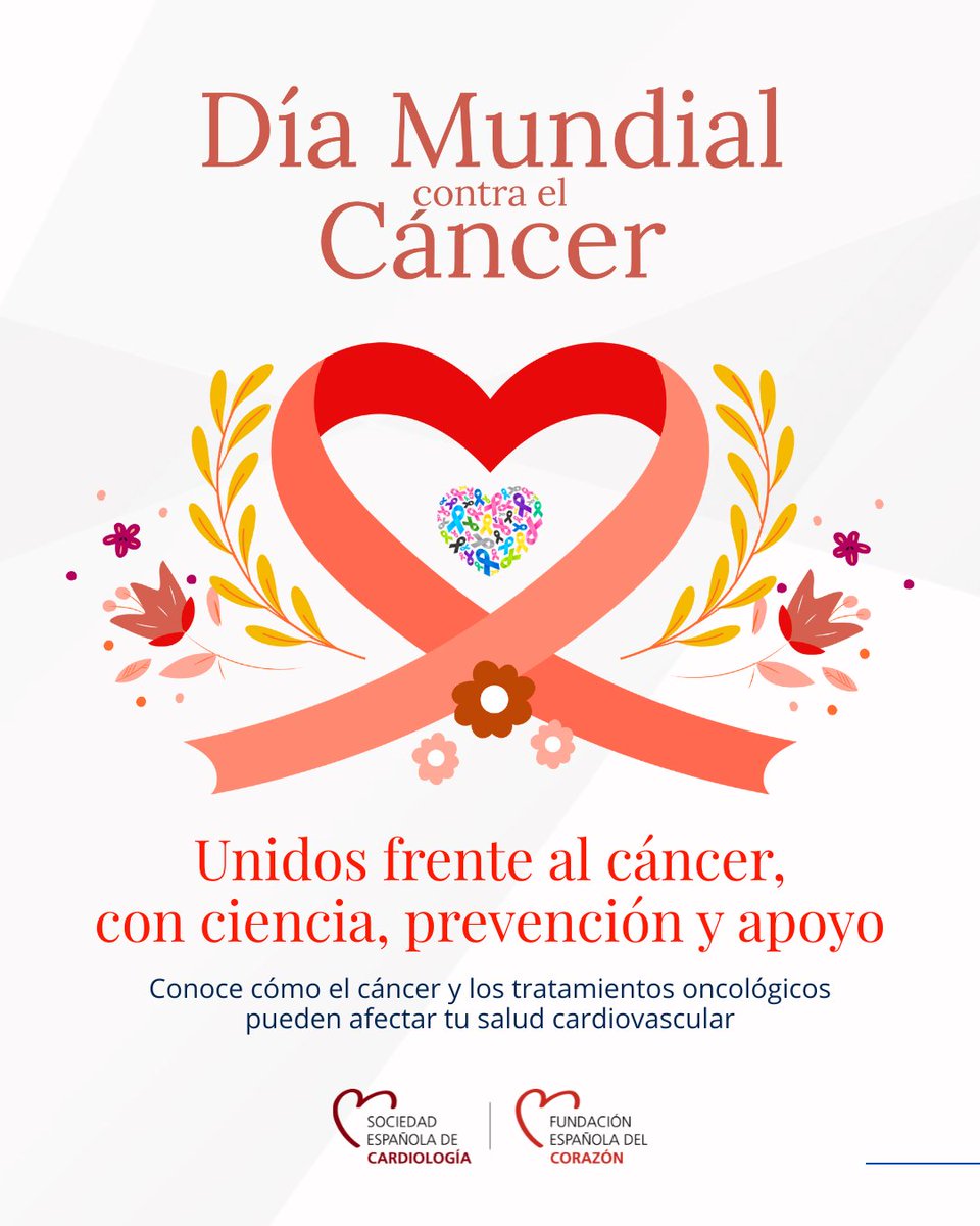 cuidarcorazon's tweet photo. 🎗️ En el #DíaMundialContraElCáncer pensamos en quienes lo enfrentan, quienes lo han superado y quienes acompañan cada paso.
🧠 La ciencia lo confirma: hasta un 80 % de los cánceres se relacionan con factores que podemos modificar.

💪 Cuidar nuestros hábitos también es cuidarnos frente al cáncer y las ECV.