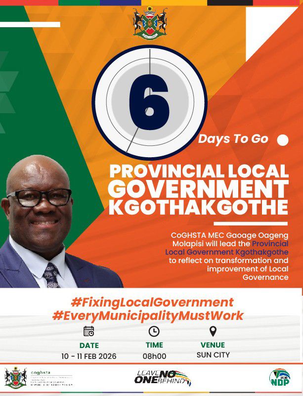 6 Days To Go - Provincial Local Government Kgothakgothe. 
#FixingLocalGovernment #EveryMunicipalityMustWork #TowardsIdealMunicipalities #CogatInAction #NWPG #LetsGrowNorthWestTogetherent