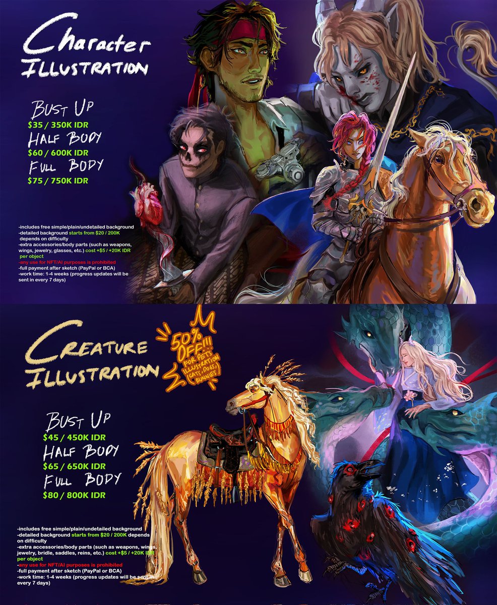 [reshares are appreciated!!🤍🐴)

FEBRUARY BATCH OPEN💥

4 slots for old photo &amp; 2 slots for rendered illust.

Please make sure to read my T&amp;C in this thread below before order.

DM/email me for any questions &amp; to claim a slot (Slots are only secured by sending me a brief)