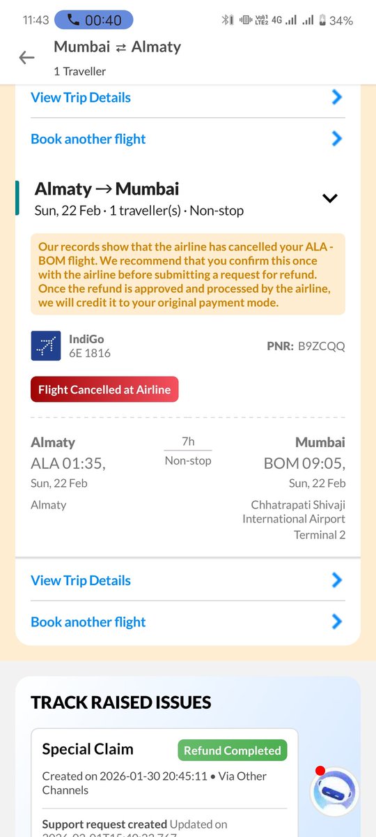 sandesh0795's tweet photo. Pnr B9ZCQQ mum to Almaty flight cancelled by @IndiGo6E , thru @makemytrip,my 1599 convenience fee was not refunded, despite full refund by Indigo, why should I suffer when airlines has cancelled flight @jagograhakjago @makemytripcare respond and refund my entire paid amount https://t.co/e8YABPHNzg