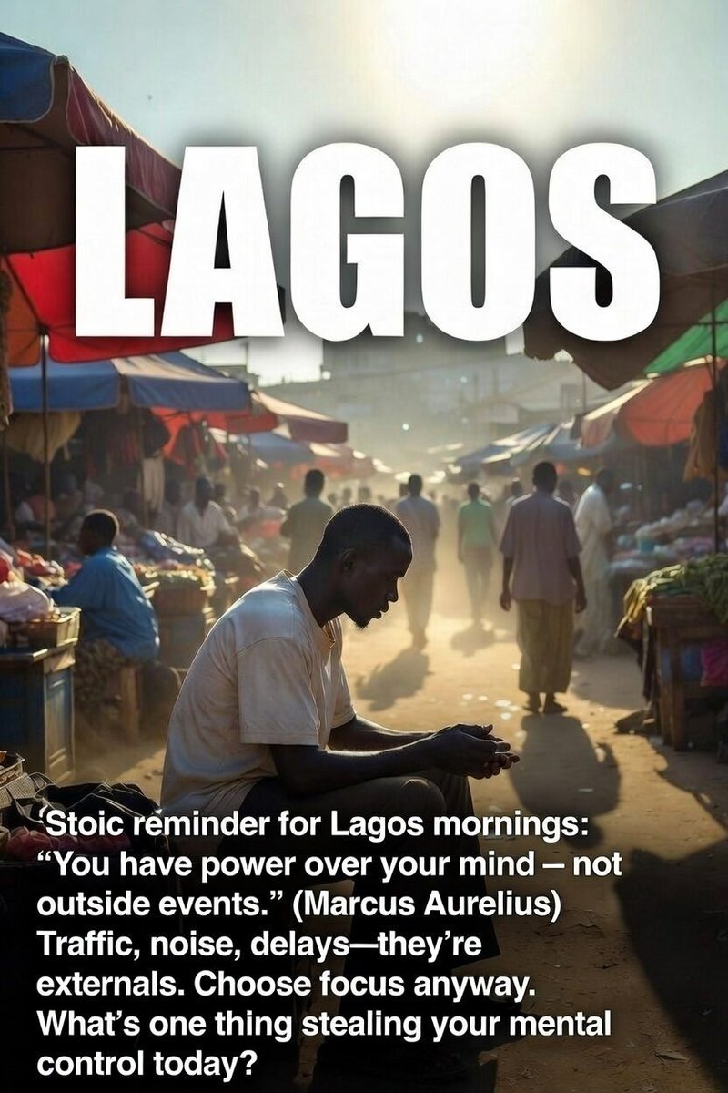 odusanyatoheeb2's tweet photo. Stoic reminder for lagos morning: "You have power over your mind–not outside events." (Marcus Aurelius) Traffic, noise, delays–they're externals. Choose focus anyway. What's one thing stealing your mental control today?
#ThinkClearly #MoveDeliberately https://t.co/vnHoyFGrXx