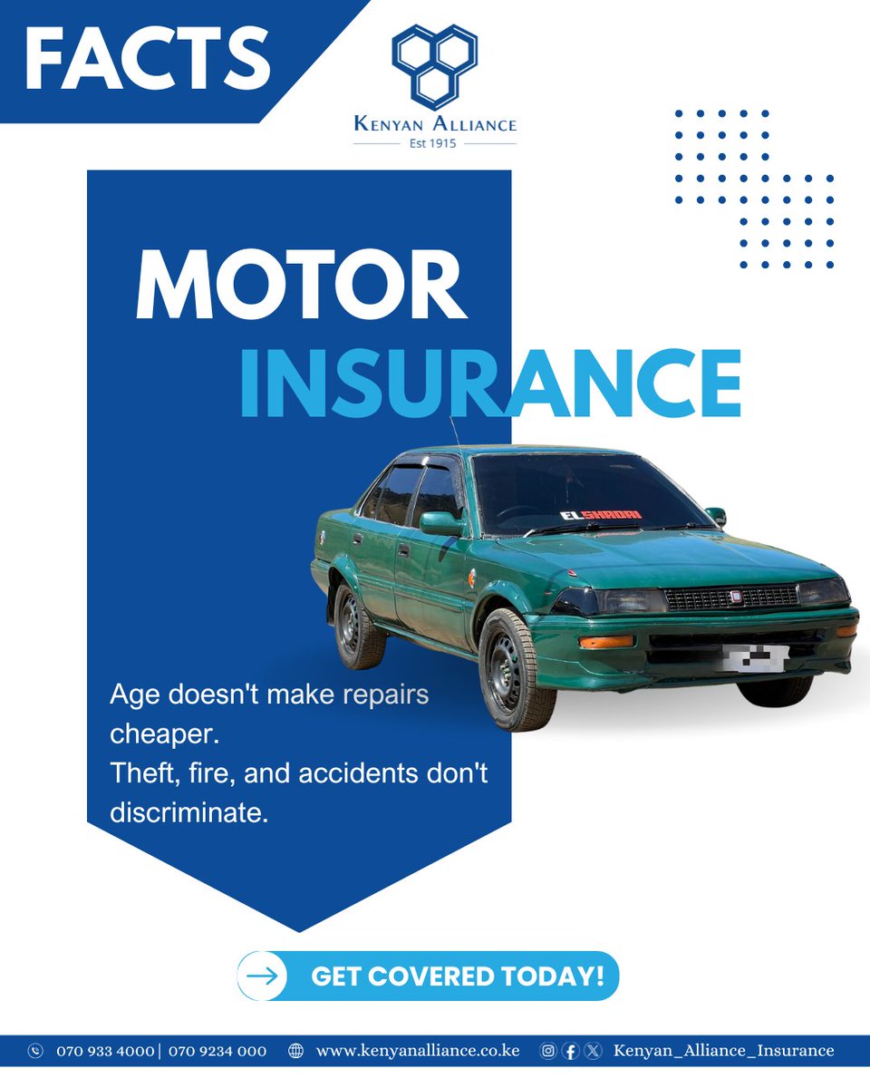 KENYANALLIANCE's tweet image. Old car or new — repairs still cost money.
Comprehensive motor insurance gives you peace of mind when it matters most.
Get covered 👉 kenyanalliance.co.ke/ova_sev/motor-…

#ComprehensiveCover #MotorInsuranceKE #ProtectYourCar #DriveSmart