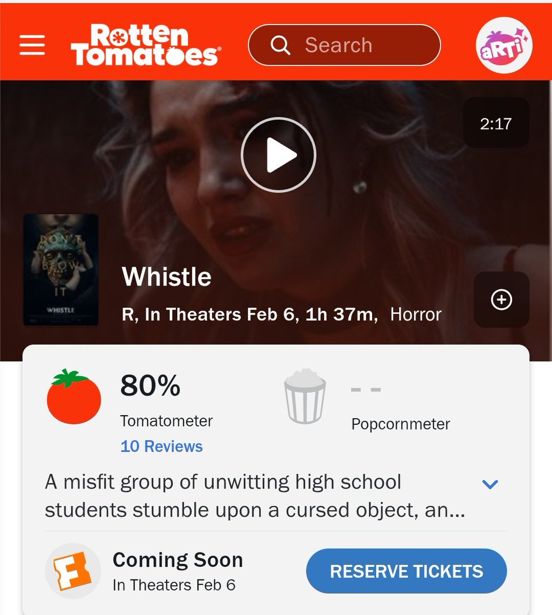 sinskinnner's tweet photo. 'Whistle' directed by Corin Hardy and starring Dafne Keen, Sophie Nelisse and Percy Hynes White debuted on Rotten Tomatoes with 80%  based on 10 reviews🔥🍅
#Whistle #PercyHynesWhite https://t.co/99uaQZOcOl