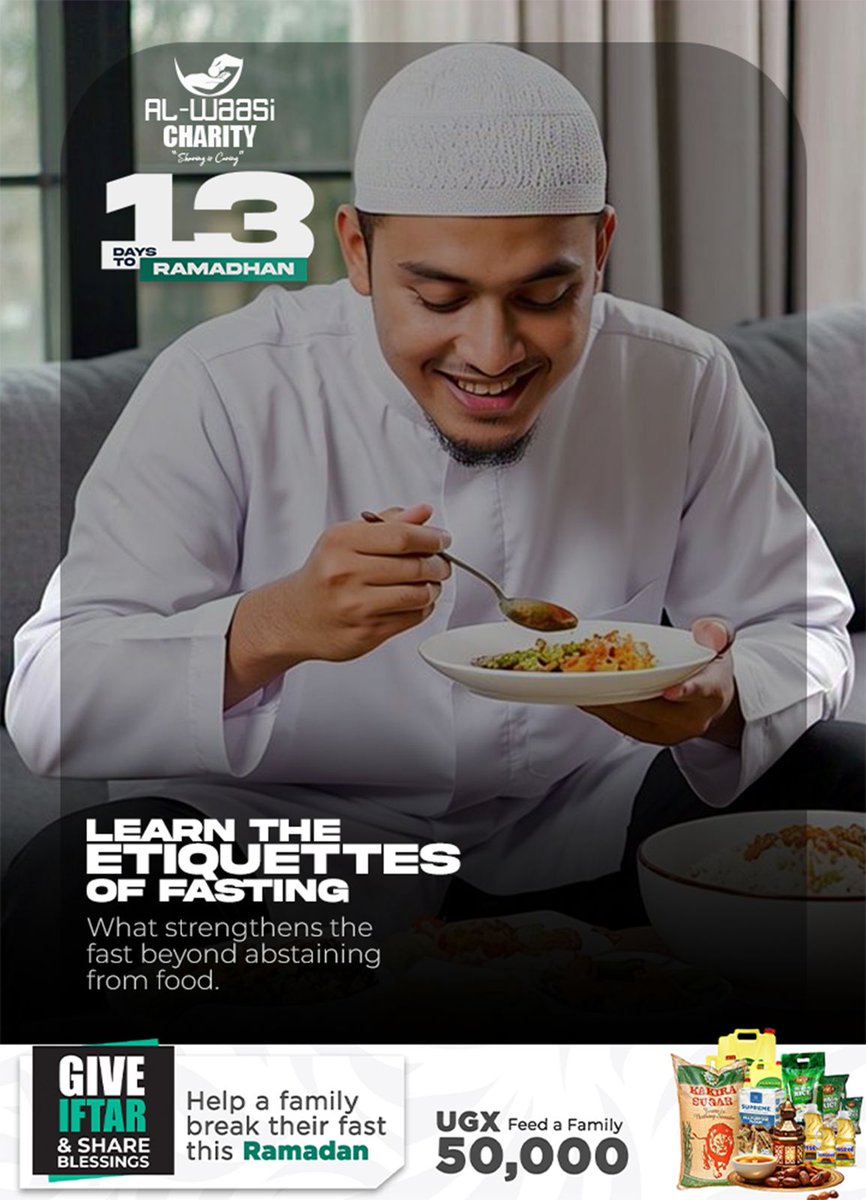 13 Days to Ramadan 🌙
Preps: Learn the etiquettes of fasting

#Ramadan_coming_soon 
#alwaasicharity 
#sharingiscaring