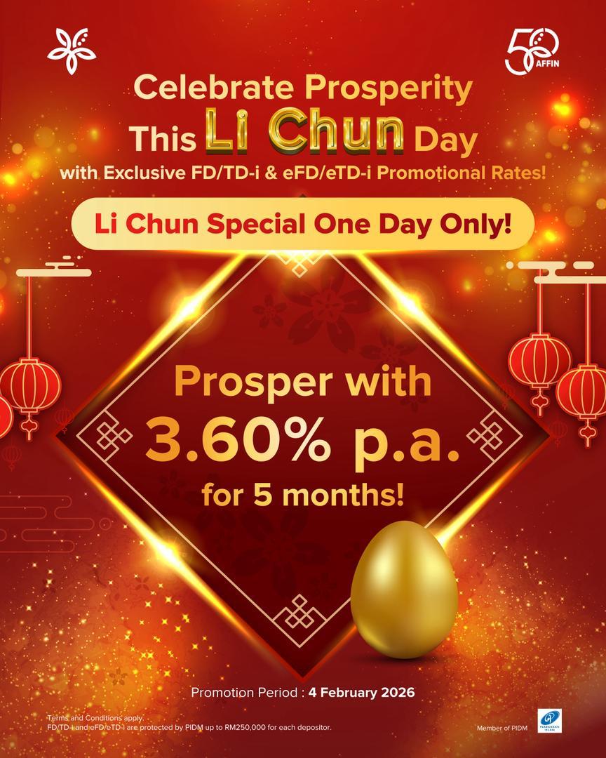 daneesya87's tweet photo. Gallop into Li Chun Prosperity! 🐎 Masa terbaik utk grow savings &amp; let your money bloom dgn interest / profit rate 3.60% p.a. untuk 5 bulan
Boleh visit The AFFIN UNIVERSE: 50th Anniversary Showcase Weekend di MITEC nanti! @AffinMy
#AFFIN #AFFINUNIVERSE #MITECKL #KLEvents https://t.co/1t36m1MpT0