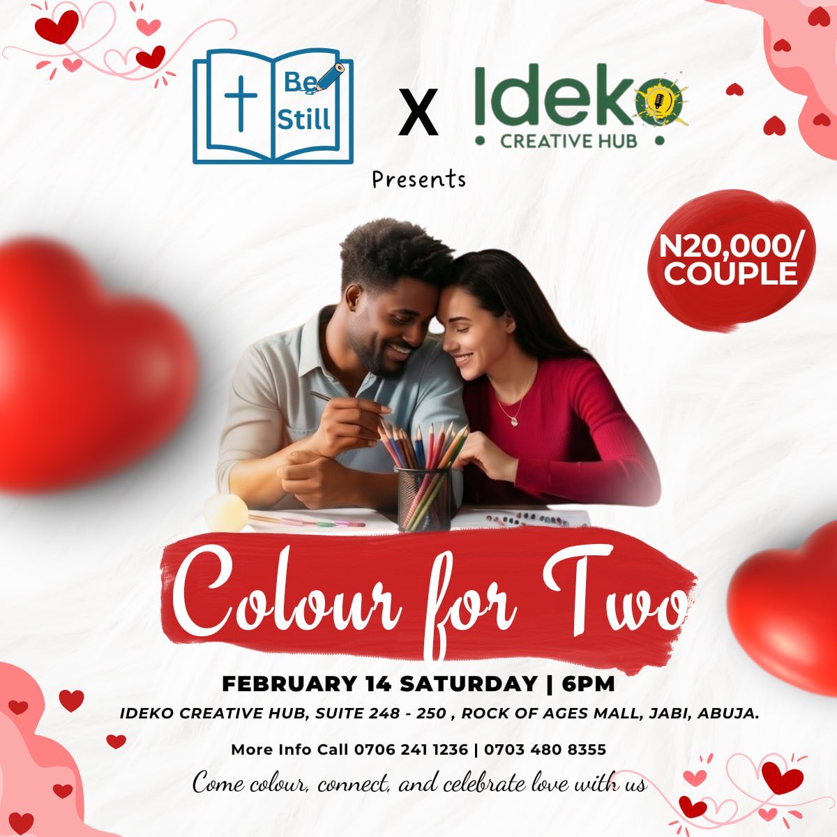 Bestillandcolor's tweet photo. This Valentine’s Day…
Put the phones down.
Pick the colours up.
And choose each other 💕🎨

🗓 Feb 14, 2026 | 6PM
📍 Ideko Creative Hub, Jabi

🎟 ₦20,000 per couple
📞 Limited slots available

#ColourForTwo #AbujaValentines #IntentionalLove #CreativeCouples #CouplesHangout https://t.co/GRpq1tF1tO