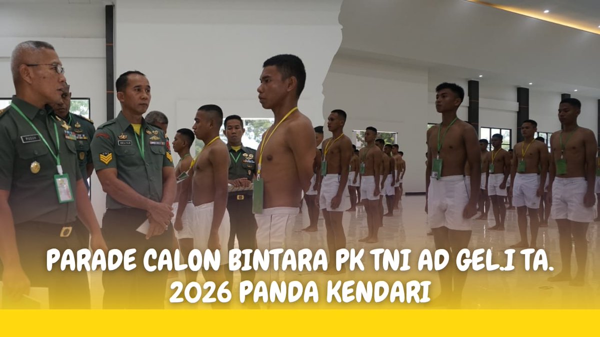 penrem143's tweet photo. Sidang Parade Calon Bintara PK TNI AD Gel.I TA 2026 Panda Kendari Berlangsung Transparan dan Objektif

Kendari – Panitia Daerah (Panda) Kendari melaksanakan Sidang Parade Calon Bintara Prajurit Karier (PK) TNI Angkatan Darat Gelombang I Tahun Anggaran 2026 Panda Kendari. https://t.co/FvYM73D5Nm