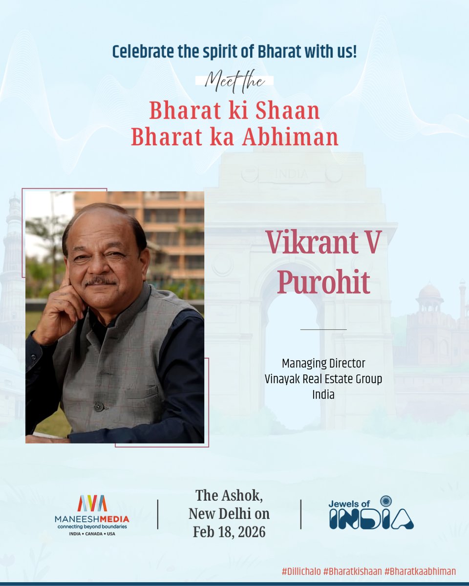 ManeeshMedia's tweet photo. Meet the Bharat ki Shaan, Bharat ka Abhiman,
Vikrant V Purohit Managing Director
Vinayak Real Estate Group ( India )
at The Ashok, New Delhi on Feb 18, 2026
#maneeshmedia #Dillichalo #Savethedate #JewelsofIndia #bharatkishaan #bharatkaabhiman #CoffeeTableBooks https://t.co/xCfw7fAlPC