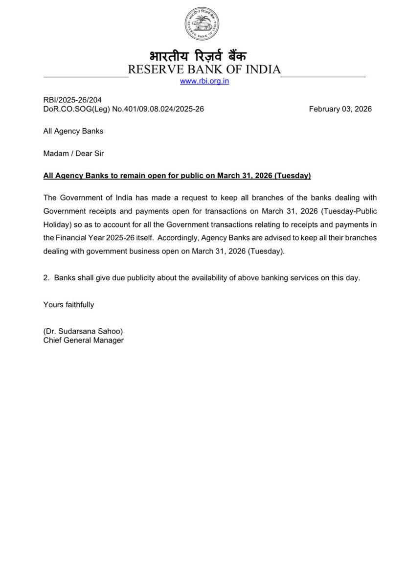 RBI calls March 31 a working day.
Enough is enough.

Unions must take a clear stand:

30.03.2026 &amp; 31.03.2026 Should be STRIKE DAYS.

No silence. No compromise.

Demand
 #5DayBanking #NoMegerNoPrivatisation
#SavePublicSectorBanks

<a href="/UFBUIndia/">United Forum of Bank Unions</a> <a href="/aiboc_in/">All India Bank Officers' Confederation (AIBOC)</a>