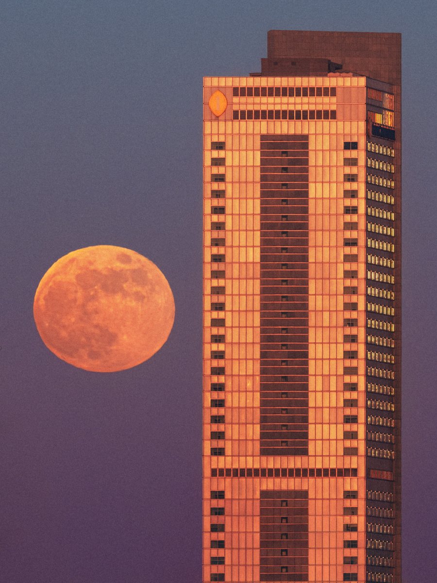 hashtagalek's tweet photo. Warszawskie wieżowce pozujące z księżycem w trakcie ostatniej pełni 🌕📸 https://t.co/zJqFq5m891