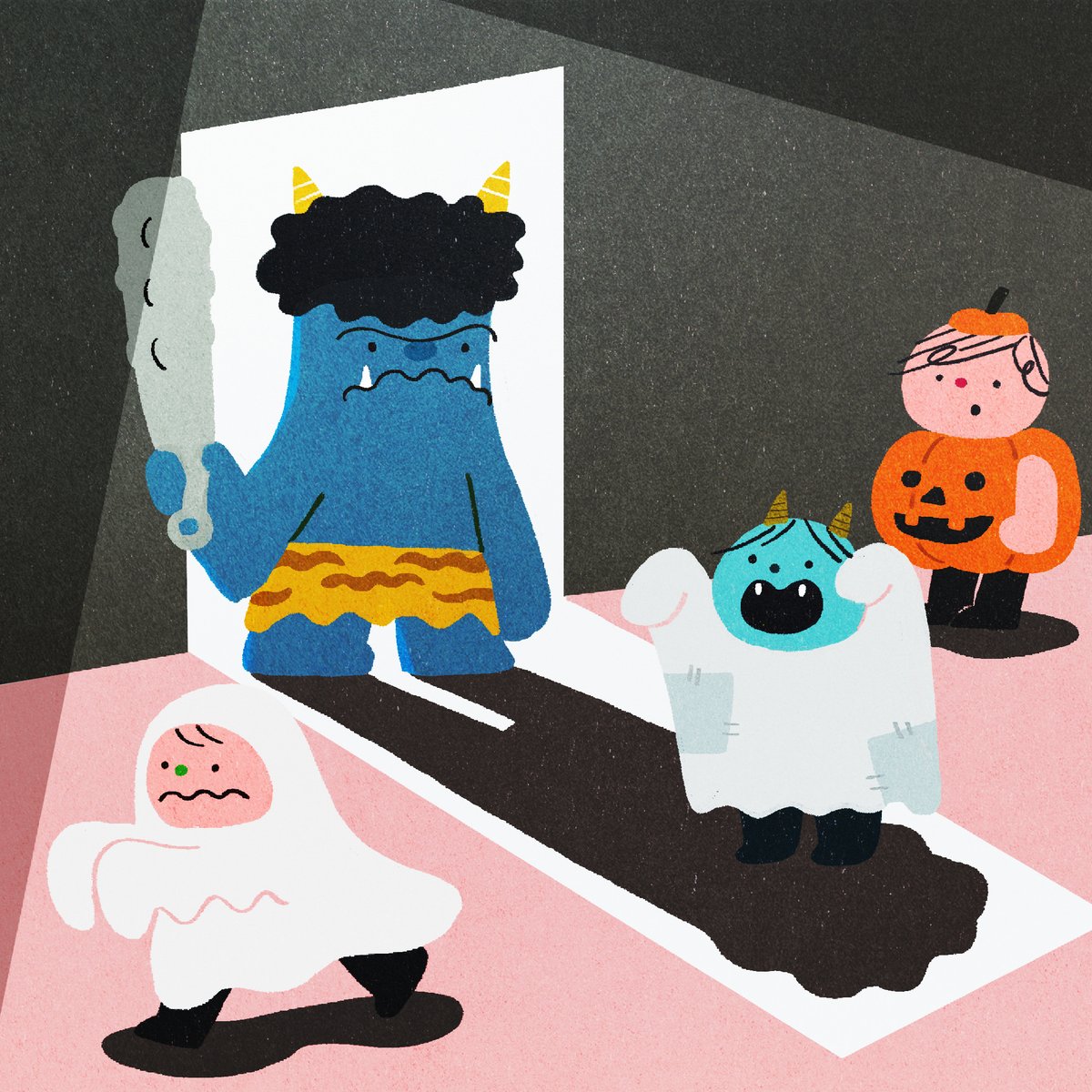 まちがえてハロウィンに来ちゃった鬼 #イラスト #節分
