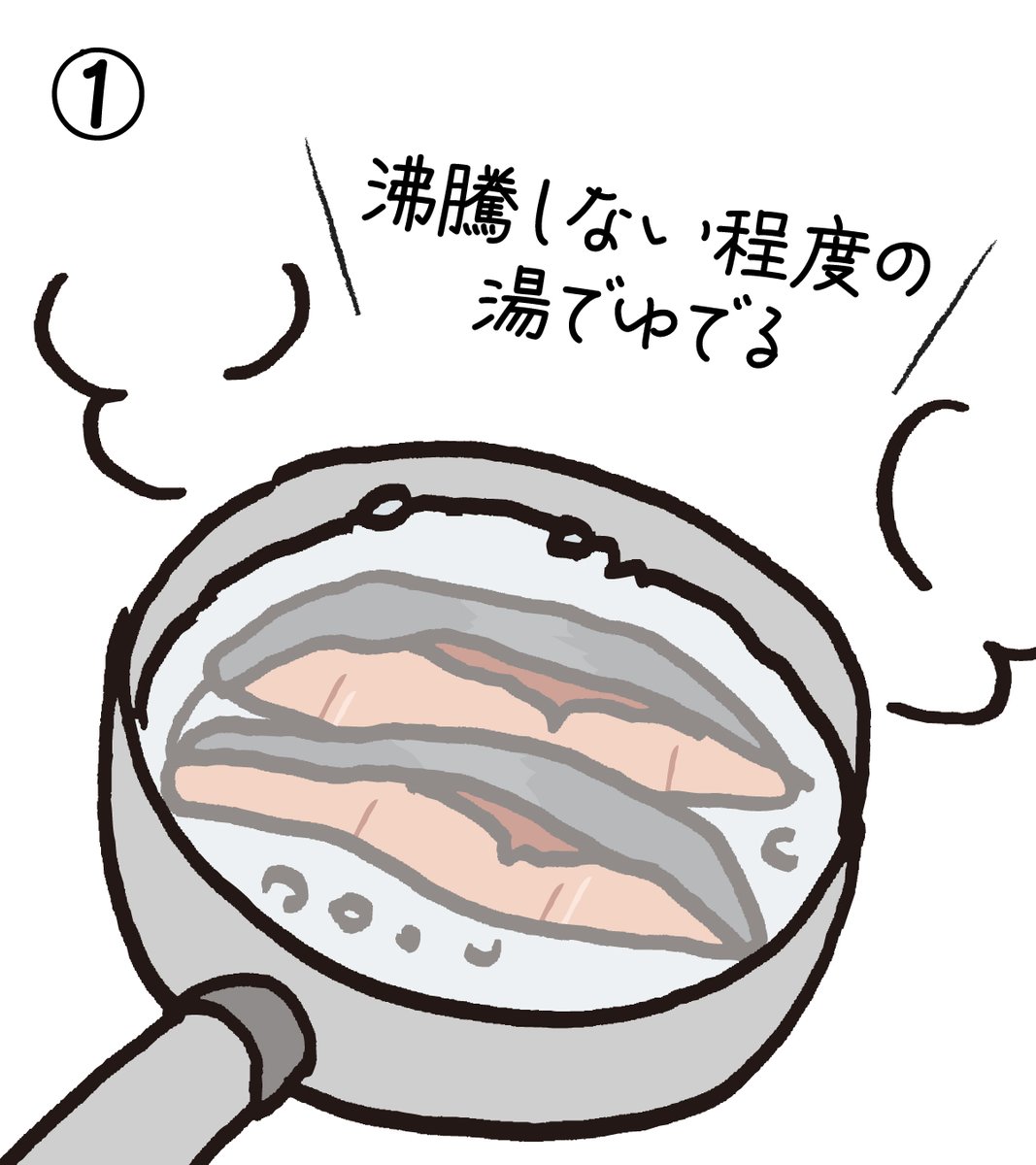 maruetsu1945's tweet image. 魚一筋21年鮮魚部バイヤーです。
 「塩鮭は焼くもの」その常識、変わるかもしれません！
 実は、ゆでるのも驚くほどおいしいんです。

 ①鮭がかぶるくらいの沸騰したお湯に、大さじ3の酒を加える
②鮭を入れてふたをして弱火で5、6分ゆでる