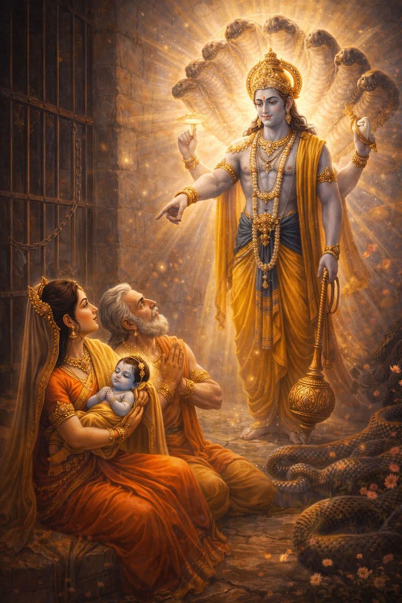 कंस की कारागार में प्रकट हुआ दिव्य प्रकाश—जहाँ विष्णु स्वयं प्रकट होकर बताते हैं कि श्रीकृष्ण उन्हीं का अवतार हैं। 🙏✨
जय श्री कृष्णा 🌺🌺
