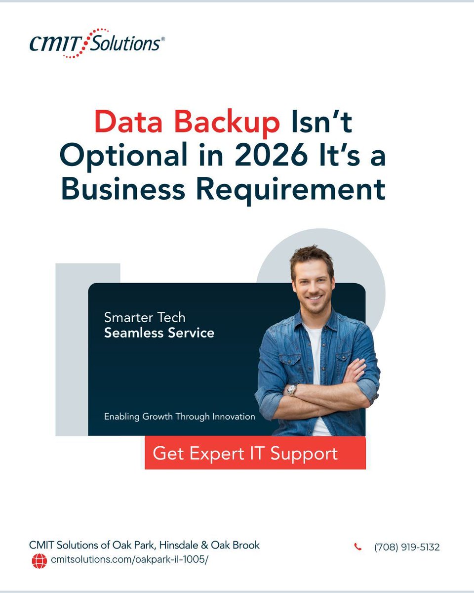 Backing up your data isn’t a "luxury", "it’s" a survival tool. From client records to financial files, every business needs a secure, encrypted, and automated backup system to meet today’s risks. Visit cmitsolutions.com/oakpark-il-100… or call (708) 919-5132 #cmitsolutions #Backup2026