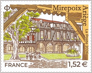 toutsurletimbre's tweet image. 🆕Le 30 mars 2026, La Poste émet un #timbre de la série #patrimoine et #tourisme sur Mirepoix située dans l’Ariège.
#philatelie #collection