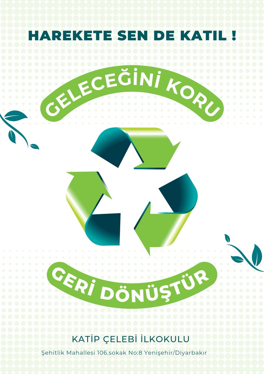 ♻️ GELECEĞİ KORU, GERİ DÖNÜŞTÜR! ♻️
Doğayı korumak bizim elimizde.
Kâğıt, plastik, cam ve metal atıkları çöpe değil, geri dönüşüme atalım.
Unutma:
🌱 Bugün geri dönüştürdüğün her atık,
🌍 Yarın daha temiz bir dünya demektir.
<a href="/tcmeb/">Millî Eğitim Bakanlığı</a>
<a href="/Diyarbakirmem/">Diyarbakır İl Millî Eğitim Müdürlüğü</a> 
<a href="/YenisehirMEM/">Yenişehir İlçe Milli Eğitim Müdürlüğü</a> 
<a href="/SeyhmusBoz/">Şeyhmus BOZ</a>