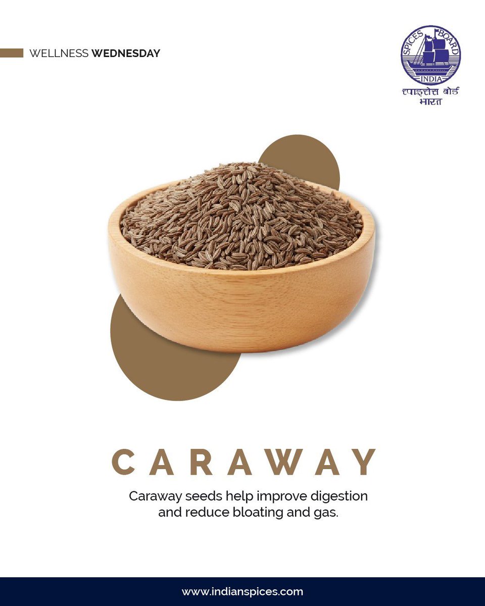 Spices_Board's tweet image. Traditionally used as a digestive aid, caraway supports gut health naturally.
#WellnessWednesday #DigestiveHealth #CarawayBenefits #NaturalWellness #SpicesBoardIndia