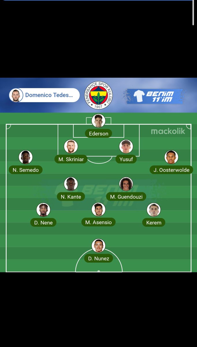Kadroya bak Allah'ım bide bunların yedeği Oğuz, musaba, talisca, cherif, fred, İsmail, alvarez, Levent , mert ve Brown harika bişi oldukk.