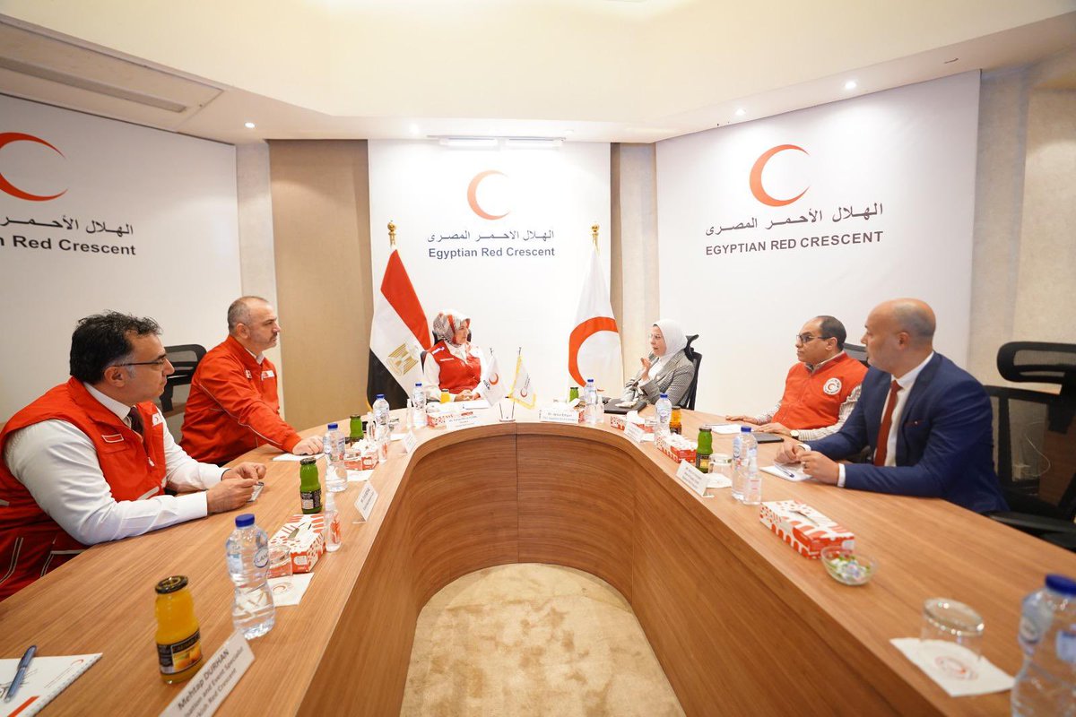 RedCrescent's tweet photo. Our President, Prof. Dr. Fatma Meriç Yılmaz, met with Dr. Amal Emam, CEO of the Egyptian Red Crescent, in Cairo.

During the meeting, ongoing humanitarian aid shipments to Gaza carried out in cooperation with the Egyptian Red Crescent, as well as joint initiatives planned for the month of Ramadan, were discussed.