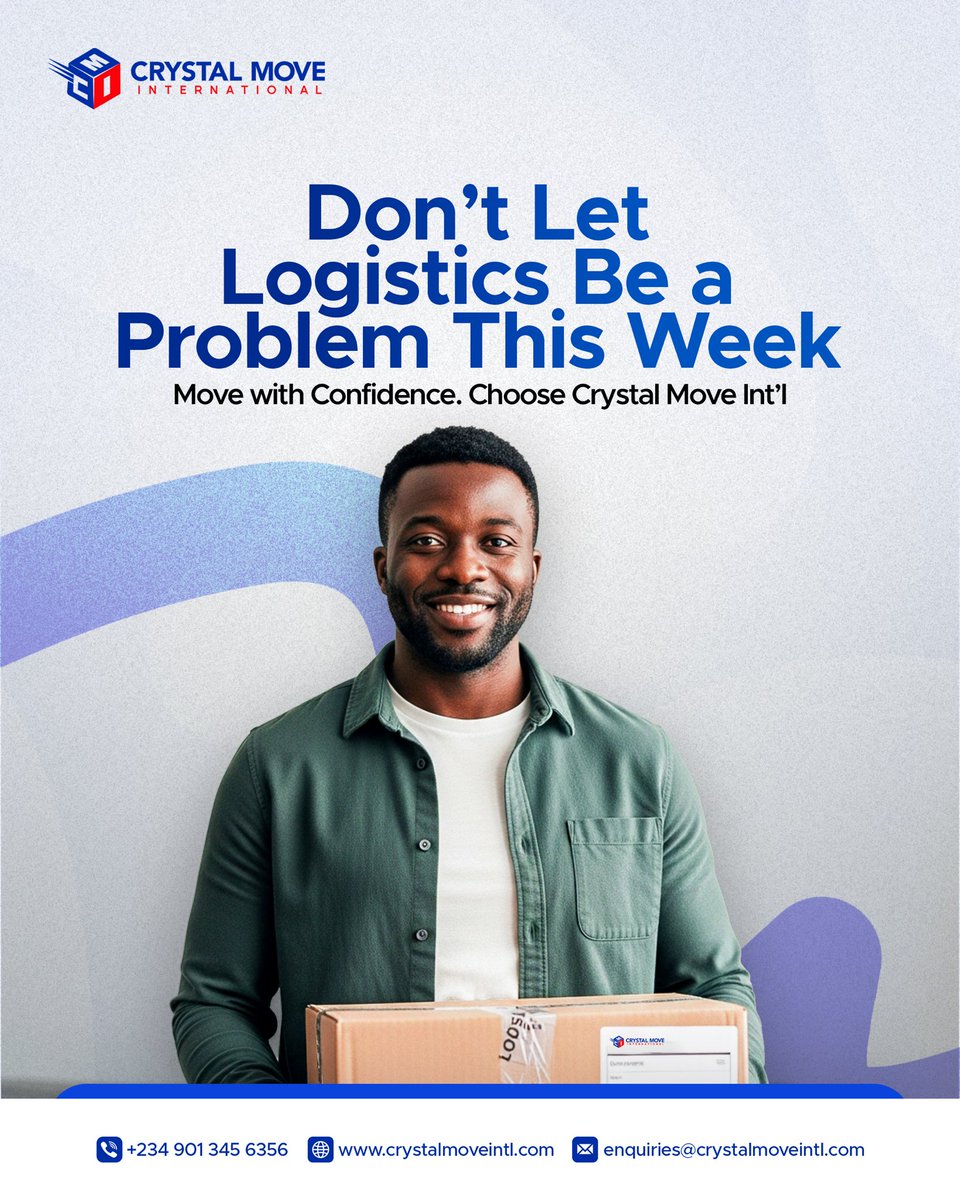 Crystalmoveintl's tweet photo. Logistics shouldn’t be stressful.

Move with confidence this week with Crystal Move Int’l 

📞 +234 901 345 6356
📧 enquiries@crystalmoveintl.com

#logisticscompany #newweeknewgoals #shippingsolutions #internationalshippingavailable https://t.co/seDB8AexbH