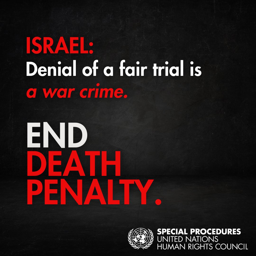 UN_SPExperts's tweet image. UN experts urge #Israel to withdraw a bill proposing the mandatory death penalty for terrorist acts, citing trial standards that are incompatible with international law and which would violate the right to life and discriminate against #Palestinians.

ohchr.org/en/press-relea…