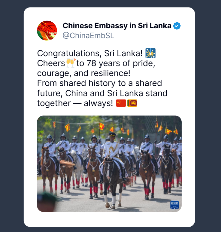 China extends warm greetings to the Government and people of Sri Lanka ...
