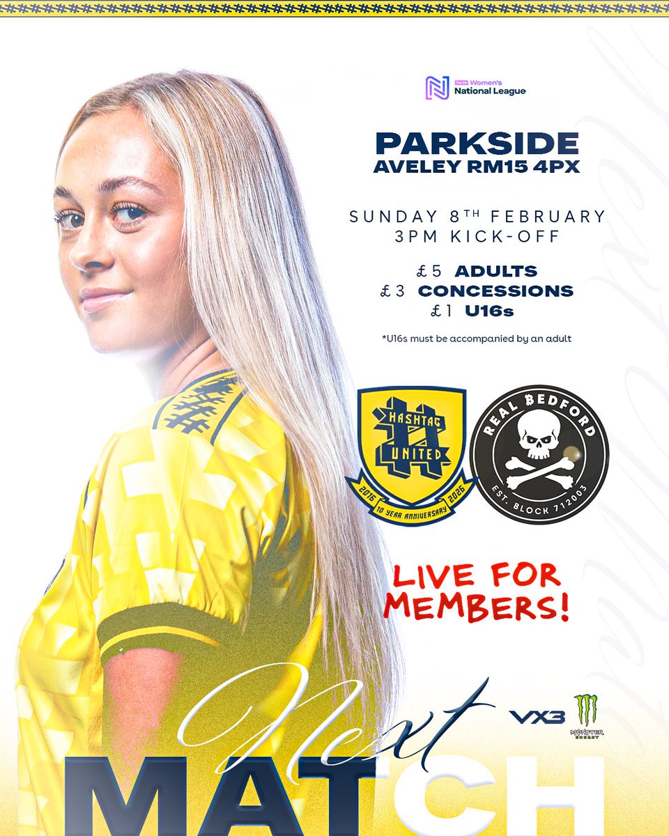 hashtagutdwomen's tweet image. 🅽🅴🆇🆃 🆄🅿

We welcome Real Bedford to Parkside on Sunday as we look to get back to winning ways 💪

🆚 @RBFCWomen 
🏆 @FAWNL 
🏟️ Parkside
📍 Aveley, RM15 4PX
🗓️ Sunday 8th February 
⏰ 3pm
💷 £5 | £3 | £1
🎥 LIVE [for members]

#UPTHETAGS