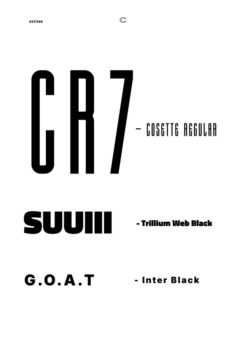DaoduAnointing's tweet photo. Day 021: CR7 π
Day 04 of the @gdgoc_funaab #30DaysDesignChallenge and it is all about typography exploration
Using the @Cristiano "CR7" moniker as an anchor, I warped the iconic "SIUUU" to trace the ball's trajectory, turning the swoosh into a visual path.
@hameed_oyewola https://t.co/wLsVsFkw46