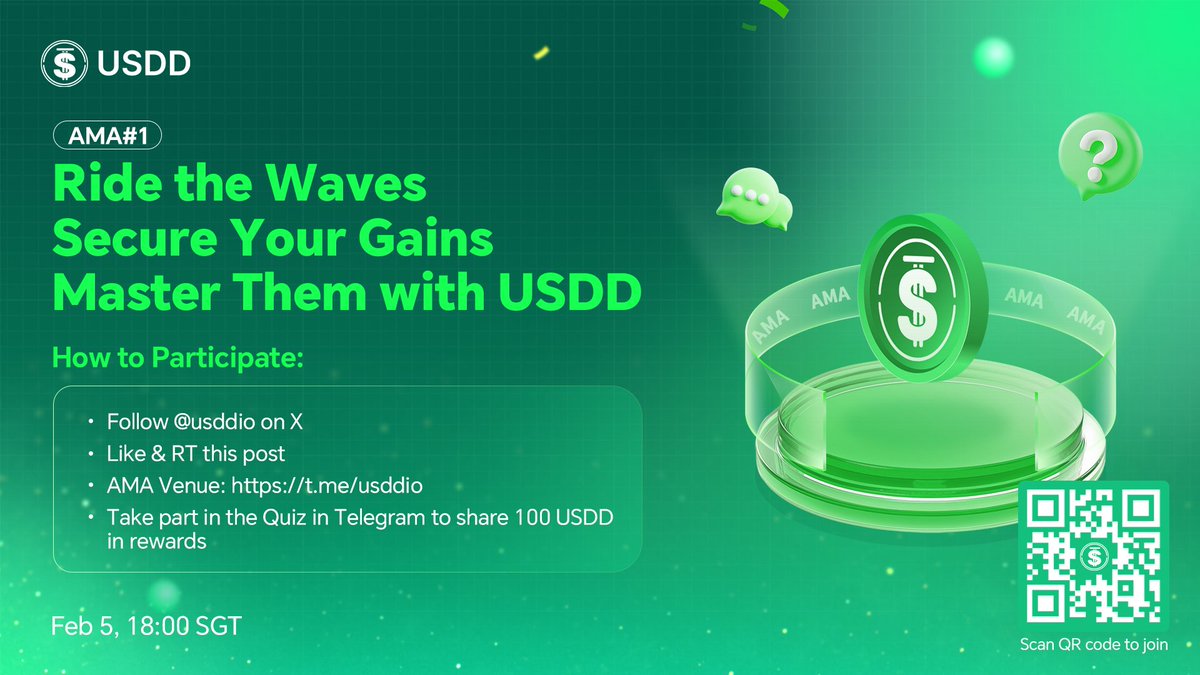🔥 #USDD AMA | Stable Yield in Volatile Markets

Markets move fast — stability matters.
Join our AMA and talk with the USDD community.

🗓 Feb 5 | 18:00 (SGT)
💬 How to join
✅ Follow <a href="/usddio/">USDD | Upgrade Anniversary $1B Marketcap</a>
✅ Like &amp; repost
✅ Join 👉 t.me/usddio

🎁 100 USDD rewards for