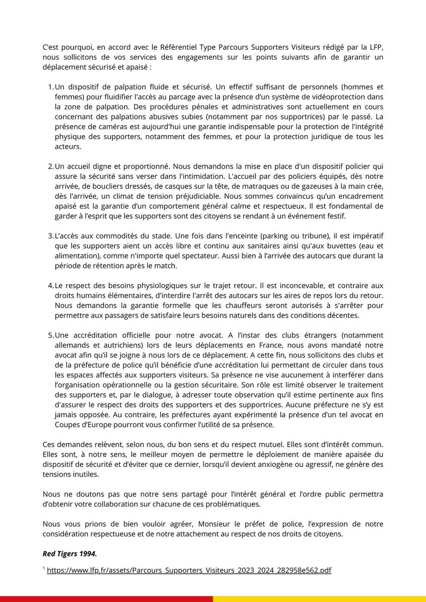 RedTigersLens's tweet image. Afin de nous rendre dans des conditions normales de déplacement au PFC, nous sollicitons le préfet de police de Paris 
#rclpfc #rclens