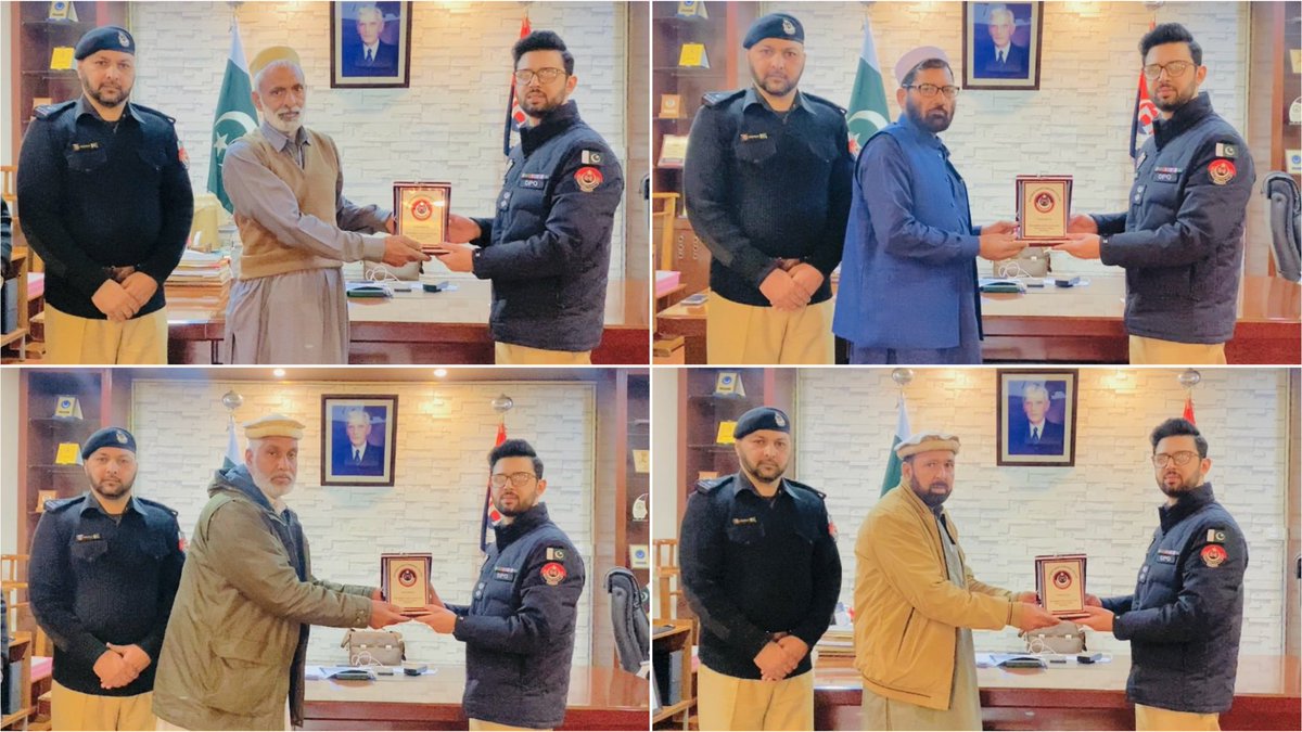 MansehraPolice's tweet photo. A dignified farewell ceremony was held by DPO Mansehra Muhammad Azhar Khan in honor of retired police officers, where commemorative shields and gifts were presented. The DPO praised their dedicated, honest, and professional service. https://t.co/sHL7SfdfBA