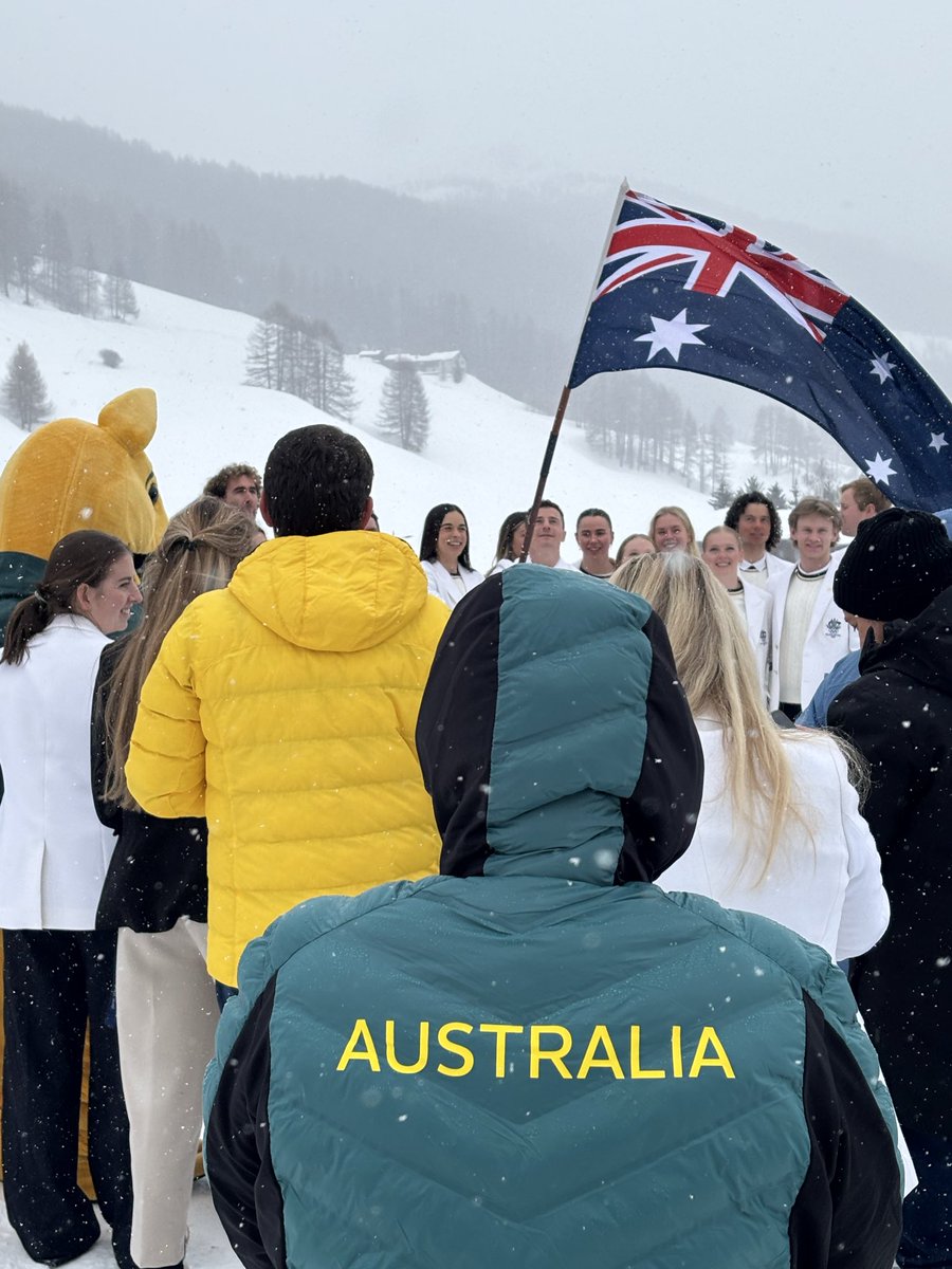 AusAmbItaly's tweet photo. The Aussie spirit is unmistakable in Livigno today. Olympians Jakara Anthony and Matt Graham announced as our flag bearers - leading 53 athletes at the winter games. Congratulations &amp; #forzaAustralia https://t.co/JCPWPz6sKK