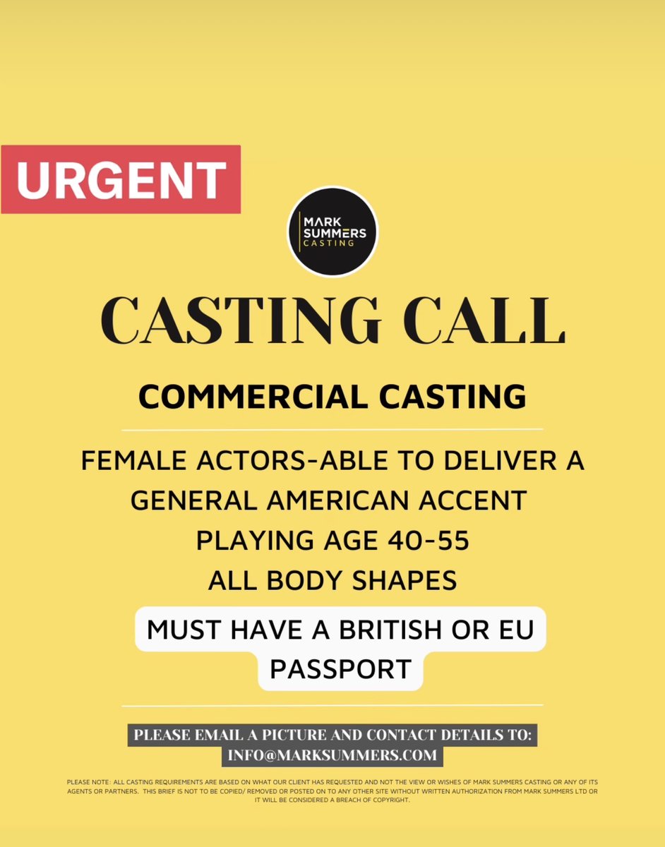 marksummerscast's tweet image. New Commercial #Castingcall paid opportunity. Casting in the UK Shooting  Cape Town South Africa click on the link to see the casting marksummers.com/casting-call/c…  please share thank you  #actors #audition #castingdirector