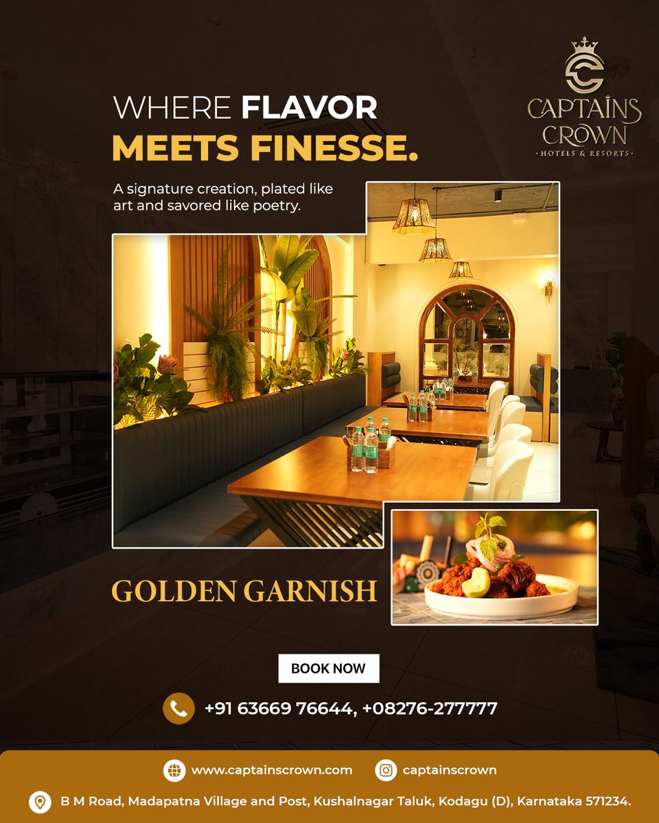 captainscrown's tweet image. Experience refined dining where exquisite flavors meet a warm, elegant ambience.Every dish is crafted to delight your senses and elevate your moments.
#CaptainsCrown #GoldenGarnish #FineDining #LuxuryDining #TasteInStyle #FoodMeetsElegance #GourmetExperience