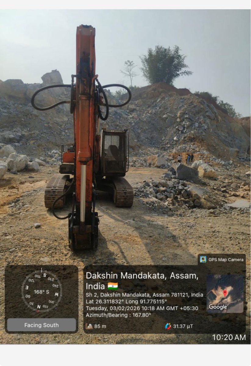 CentralAssam's tweet photo. On 3rd February, 2026, an excavator engaged in illegal mining was detected and seized by the staff of Sila Range at Dakshin Mandakata area under North Kamrup Division. The seized machinery has been taken into custody as per rules. Strict action against illegal mining continues!
#IllegalMining #ForestProtection #AssamForestDepartment #EnforcementAction #SilaRange 

@CMOfficeAssam 
@cmpatowary 
@mkyadava 
@assamforest