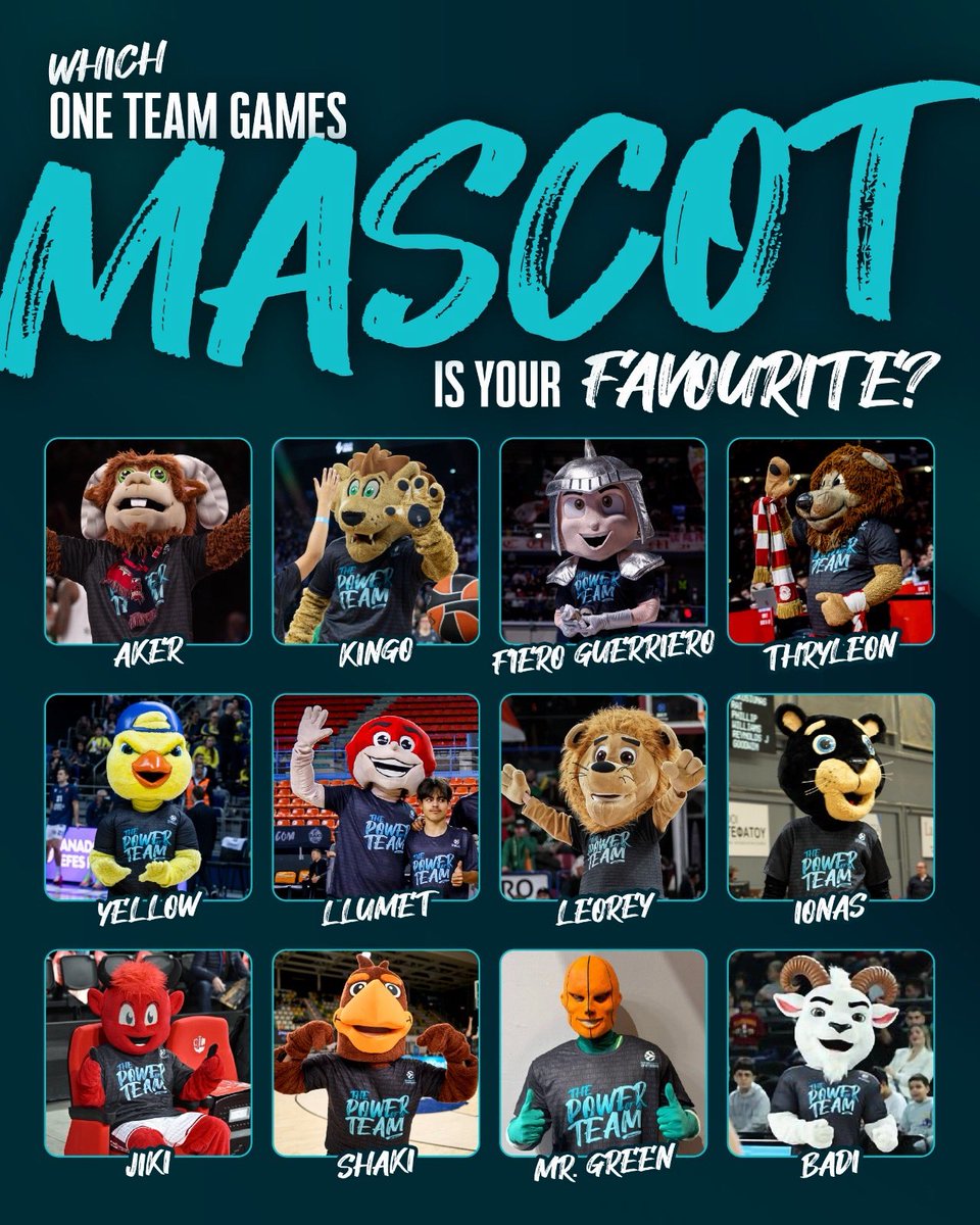 OTEuroleague's tweet photo. The One Team Games wouldn’t be the same without them!✨ 
Pick your favourite mascot from the #OneTeamGames and tell us in the comments👀👇

#WeAreAllOneTeam #PowerOfTeam https://t.co/UR4SkSK4mu