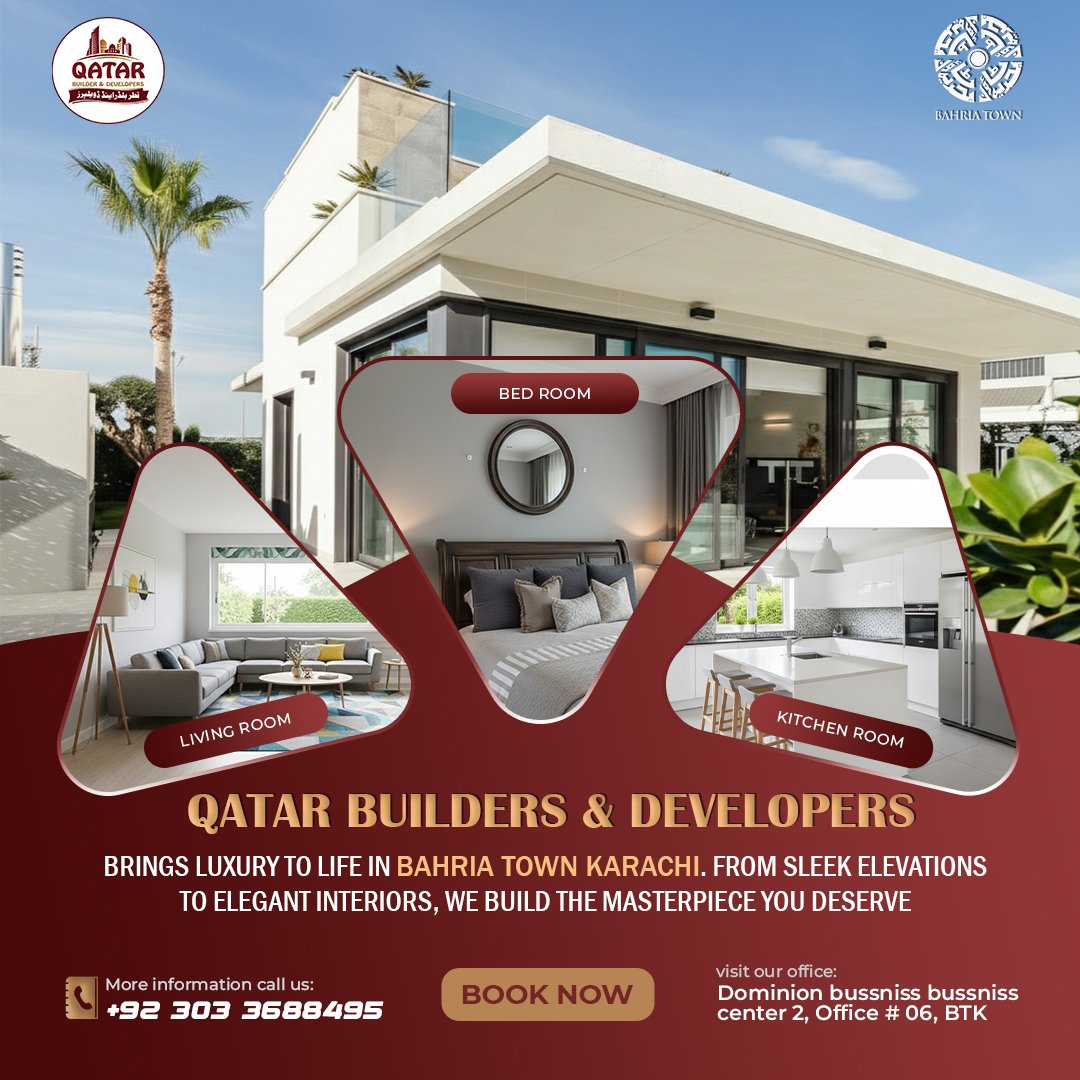 qatarbuilders's tweet photo. Build your masterpiece in Bahria Town Karachi with Qatar Builders &amp; Developers! 🏠✨

From sleek elevations to luxury interiors, we bring your dream villa to life with premium craftsmanship.

📍 Office #06, Dominion Business Center 2, BTK 📞 +92 303 3688495

#Qatarbuilders https://t.co/vmjxEvkM9K