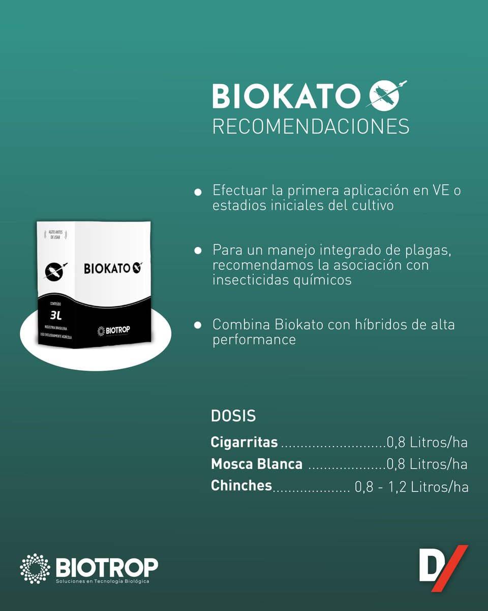 Biokato es un bioinsecticida eficaz para el control de cigarritas, ideal para programas de manejo integrado de plagas. 🌽

#Dekalpar #controlbiológico #Biotrop #biokato #agriculturaregenerativa