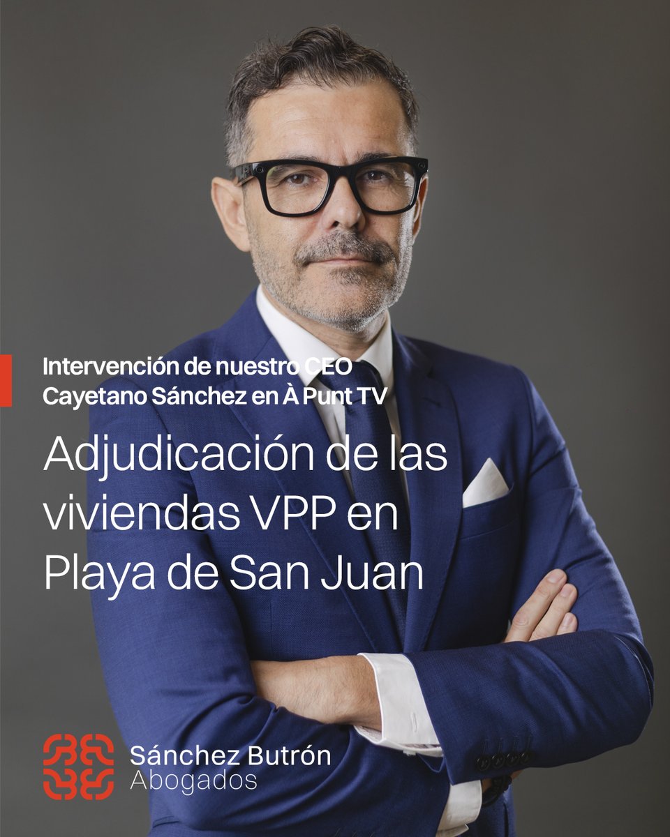 Nuestro CEO Cayetano Sánchez  ha participado en <a href="/apunt_media/">À Punt</a> como experto en Derecho Urbanístico e Inmobiliario, analizando la polémica con las viviendas VPP de San Juan, aportando criterio jurídico, claridad y rigor en un asunto de gran relevancia social.
youtu.be/_XlGaPkUXkY
