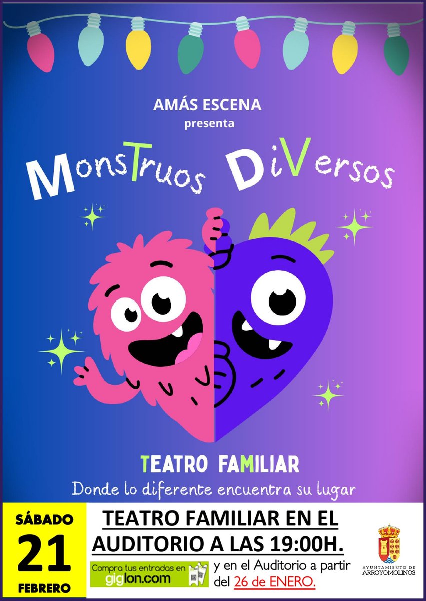 GrupoAMAS's tweet photo. 🌈 Monstruos Diversos llega a #Arroyomolinos
🎭 Un viaje lleno de imaginación y empatía, creado por nuestros actores y actrices de #AMASEscena
¡No te quedes sin tu entrada! 🙌
https://t.co/o130EhNxKH https://t.co/Pnr8ENvnJX