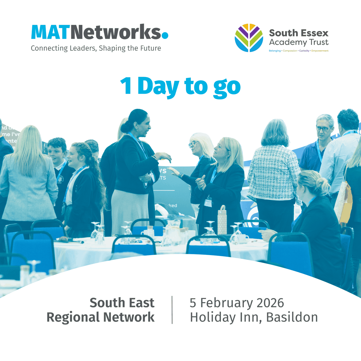 MATNetworks's tweet image. 1 Day to Go! ⏳

Tomorrow, #MATNetworks lands in the South East to explore "Embracing Change" with @SEAcademyTrust and a room full of visionary leaders.

☕️ 08:30 AM | Holiday Inn, Basildon

🚀 Want to bring this network to your region? DM us!

#EducationLeadership #SouthEast