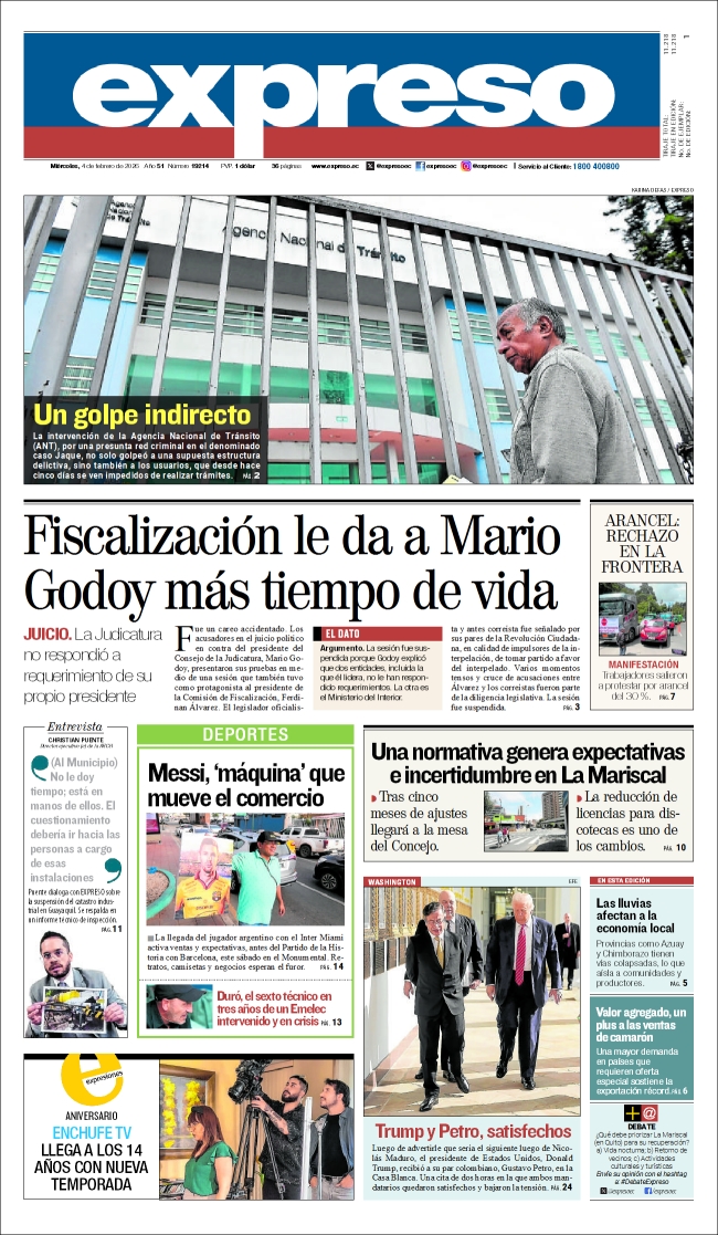 #PortadaExpreso | ¡Buenos días, lector! ☕ Esta es la portada de hoy, 04 de febrero. Encuentra este diario en nuestros puntos de venta o suscríbete aquí 📲suscripcion.expreso.ec