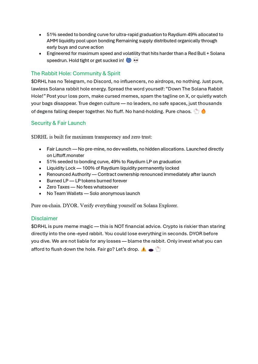 SpargMike's tweet photo. One-eyed glitch bunny has entered the chat 😵‍💫 $DRHL – 0% tax, 100% fair launch on https://t.co/V5vhFWjWr1 → fast Raydium LP. No team. No BS. Just meme madness. Down The Solana Rabbit Hole 🕳️🐇 Litepaper here 👇 https://t.co/BwpDWdX38f