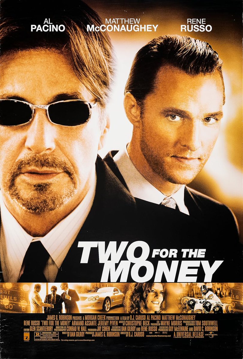 With prediction markets getting more popular, I want to recommend one movie.

“Two for the Money”

Not because it’s about crypto.
But because it’s about luck, confidence, and the illusion of control.

The movie shows what happens when you think you’ve figured the game out.
When a