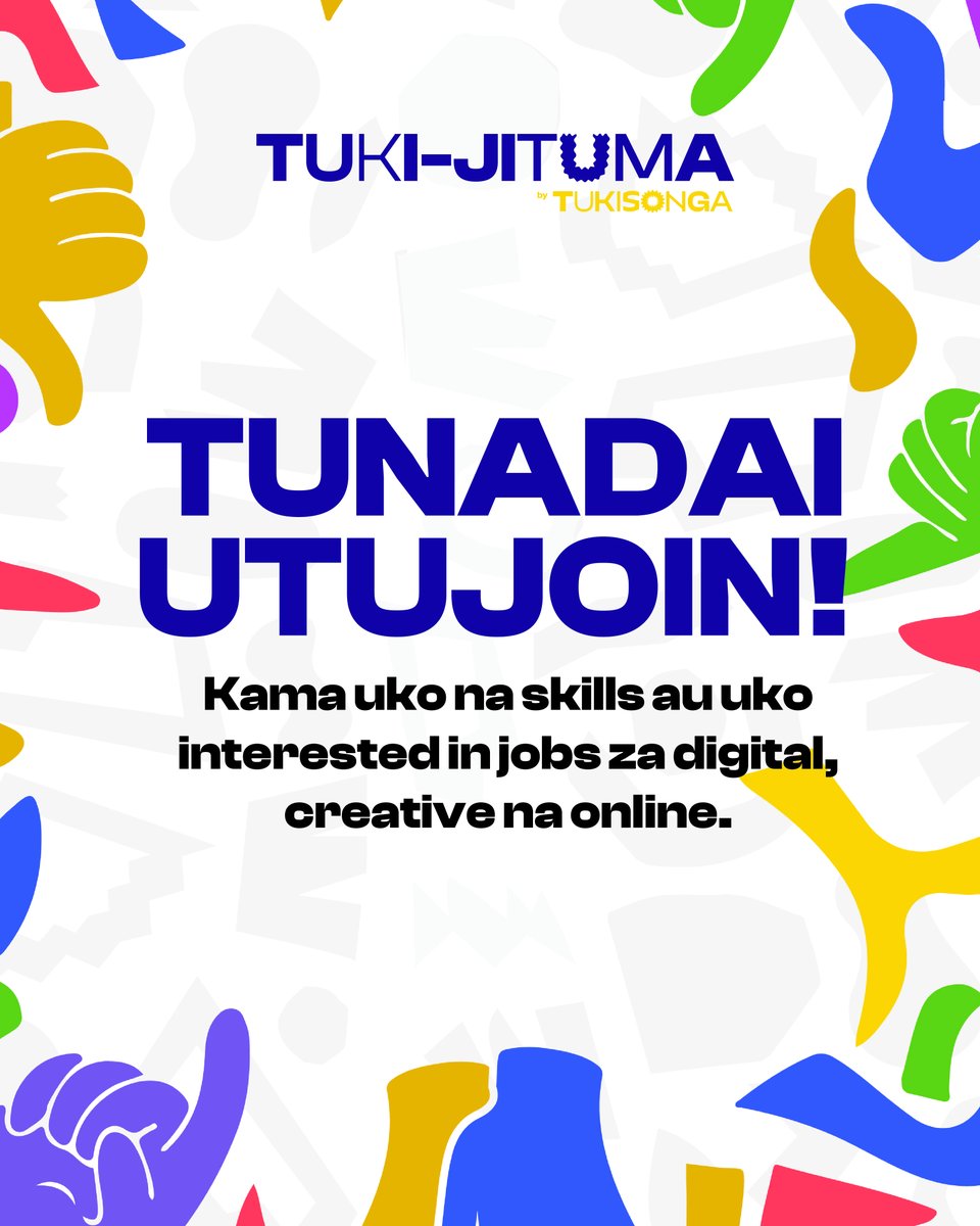 WazziiKE's tweet photo. Mayouth wenye big digital &amp; creative dreams hii ndio sign yenu 🚀
Tuki-Jituma ni programme by the youth, for the youth kujenga real skills &amp; hustles zinadumu 💻🎨
Tuna-build, sio story.
👉 Click link in bio / scan QR
#TukiJituma #CreativeHustle #DigitalDreams https://t.co/MAYRF9JLNd