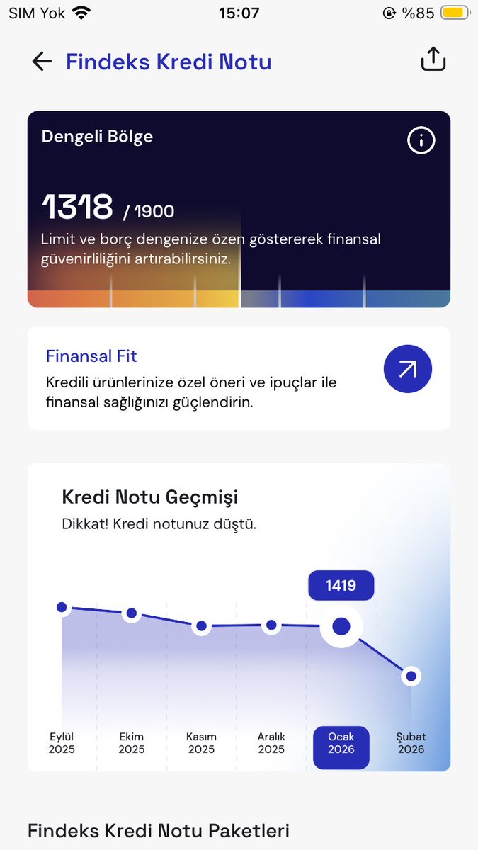 akillicuzdan's tweet photo. Dün ücretsiz #Findeks notumu öğrenmiştim. Şelale gibi düşmüş.

Niye böyle bir düşüş oldu anlamadım. Kredi başvurusunda bulunmadım.

Ödemeleri de zamanında yapıyoruz ama hayırlısı. Fena düşmüş. https://t.co/CNNnQrBph7